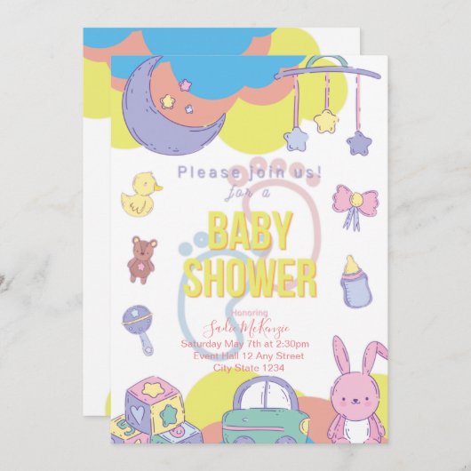 Genderneutrale pasta-Baby shower Kaart (Voorkant / Achterkant)