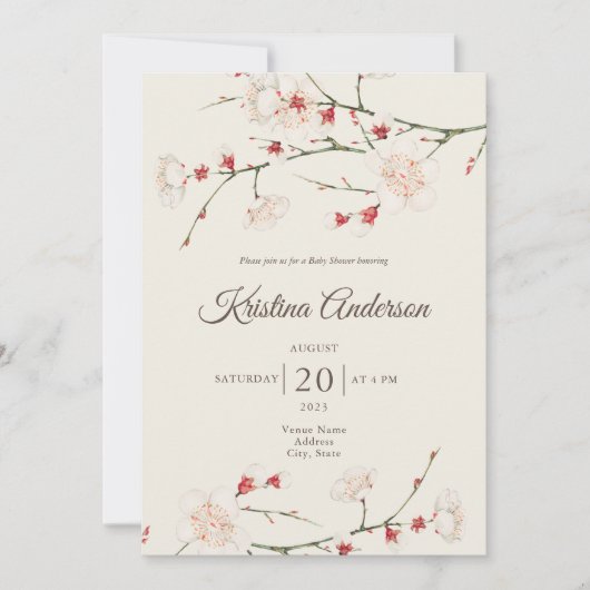 Genderneutrale QR-code  Blossom-Baby shower Kaart (Voorkant)