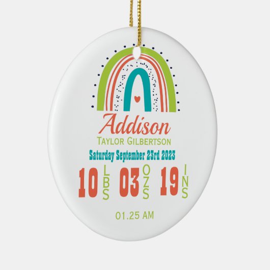 Genderneutrale regenboog Newborn Stats Keramisch Ornament (Rechts)
