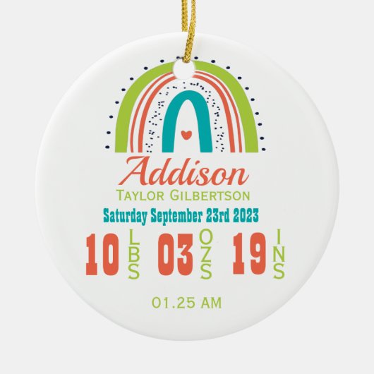 Genderneutrale regenboog Newborn Stats Keramisch Ornament (Voorkant)