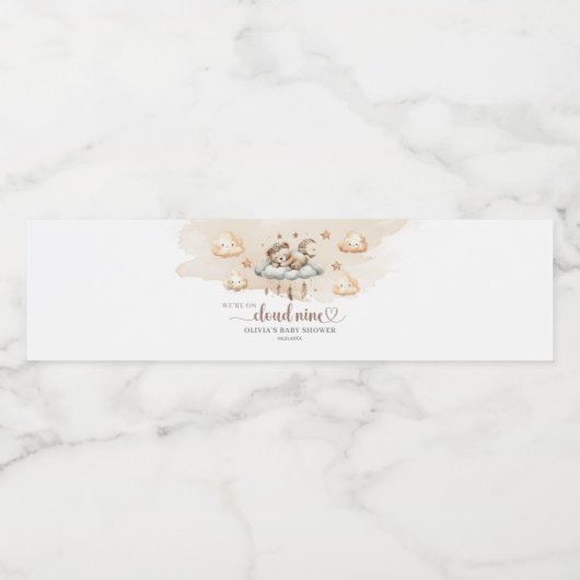 Genderneutrale roestige kleuren wolk negen teddybe waterfles etiket (Enkel label)