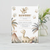 Genderneutrale schattige dinosaurus aardse kleuren kaart (Staand voorkant)