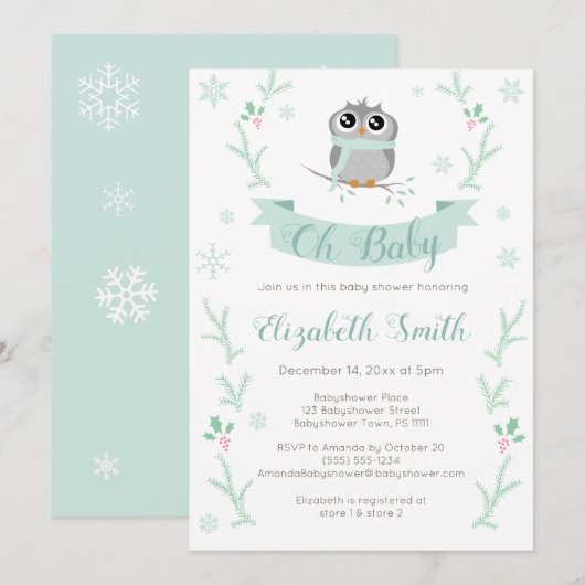 Genderneutrale Schattigee uil winterbabyshower Kaart (Voorkant / Achterkant)