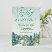 Genderneutrale sneeuwbergen rustiek baby shower kaart (Staand voorkant)