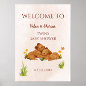 Genderneutrale tweeling baby shower beren welkom poster (Voorkant)