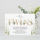 Genderneutrale tweeling baby shower groen kaart (Staand voorkant)