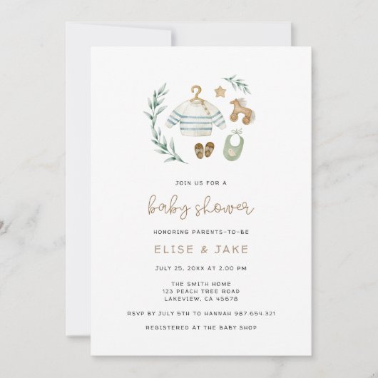 Genderneutrale  uitnodiging tot het Baby shower va (Voorkant)