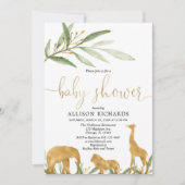 Genderneutrale uitnodiging voor baby shower, goude (Voorkant)