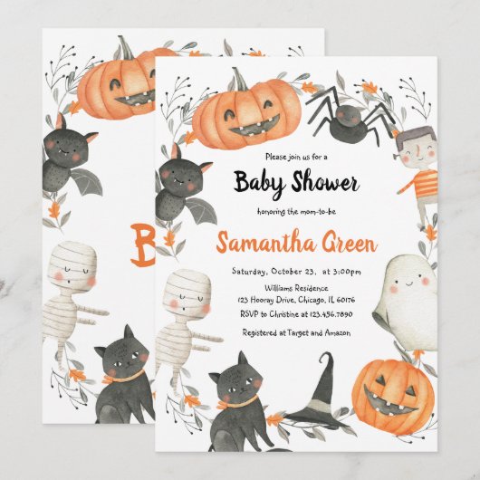 Genderneutrale uitnodiging voor Halloween Baby sho (Voorkant / Achterkant)