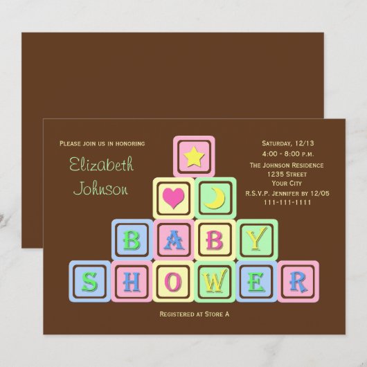 Genderneutrale uitnodigingsblokken voor Baby showe Kaart (Voorkant / Achterkant)