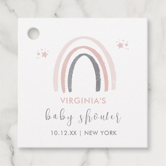 Genderneutrale Waterverf Boho Rainbow Baby shower Bedankjes Labels (Voorkant)