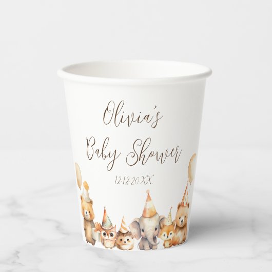 Genderneutrale Waterverf Dieren baby shower Papieren Bekers (Voorkant)