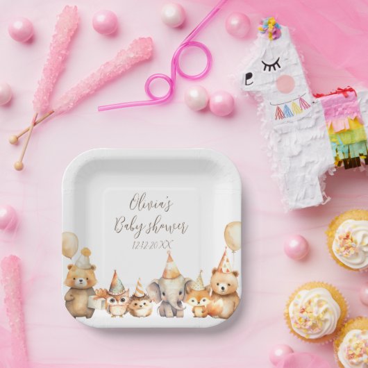 Genderneutrale Waterverf Dieren baby shower Papieren Bordje (Feest)