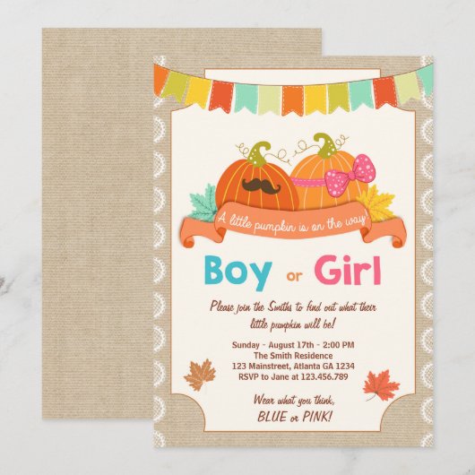 Genderonderzoek onthullen uitnodiging Kleine pompo (Voorkant / Achterkant)