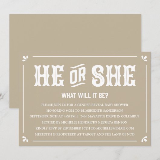  genderonderzoek onthullen uitnodiging tot Baby sh (Voorkant / Achterkant)