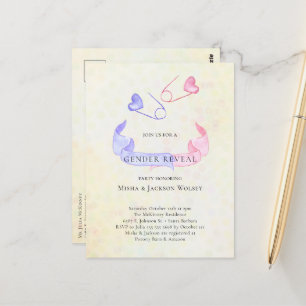Genderonderzoek Roze Blauwe Pin Baby shower Uitnod Briefkaart