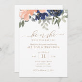 Genderonderzoek Roze en Blauwe Florals Hij of zij Kaart (Voorkant / Achterkant)