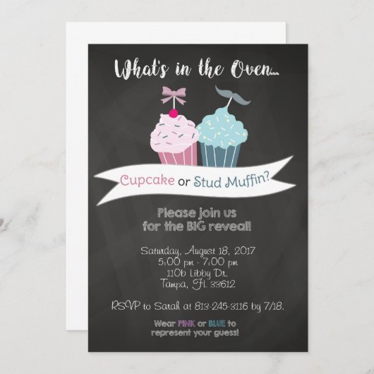 Genderonderzoek Uitnodiging (Cupcake of Stud Muffi (Voorkant / Achterkant)