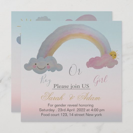 Genderonthulling en baby shower Uitnodiging (Voorkant / Achterkant)