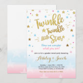 Genderonthulling uitnodiging Baby shower Moon Star (Voorkant / Achterkant)