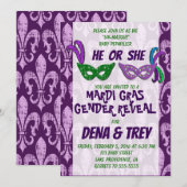 Genderonthulling uitnodiging, Marid Gras Genderont Kaart (Voorkant / Achterkant)