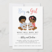 Genderonthulling Uitnodiging Zwarte Baby's Met Ber (Voorkant)