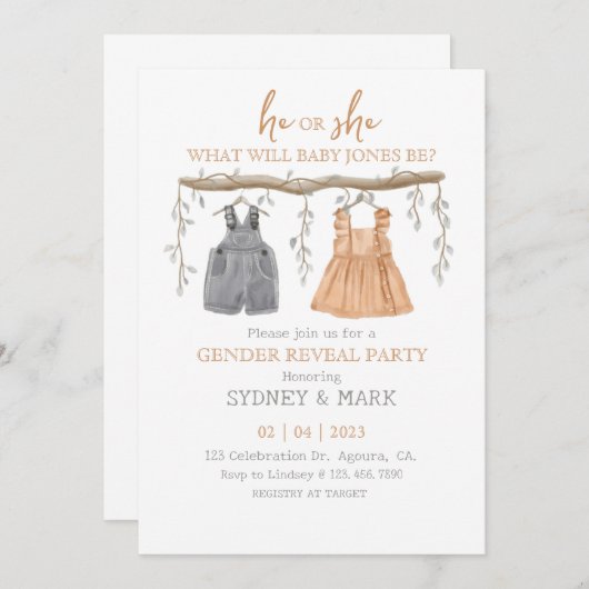 Genderopenbaring, seksespecifiek, hij of zij kaart (Voorkant / Achterkant)