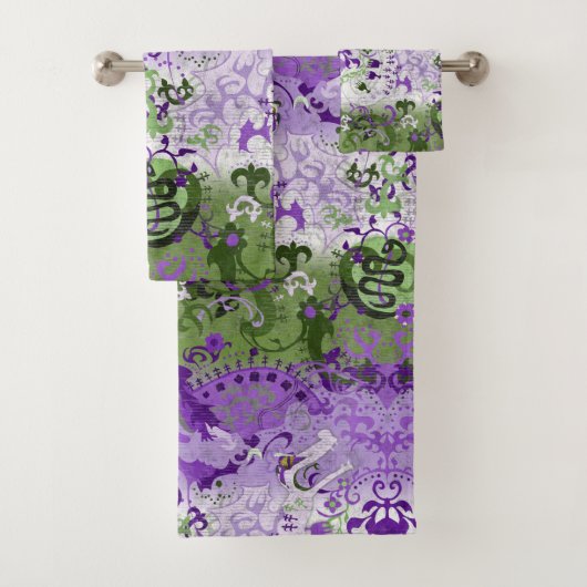 Genderqueer Dragon Damask - Genderqueer Pride Flag Bad Handdoek (Insitu)