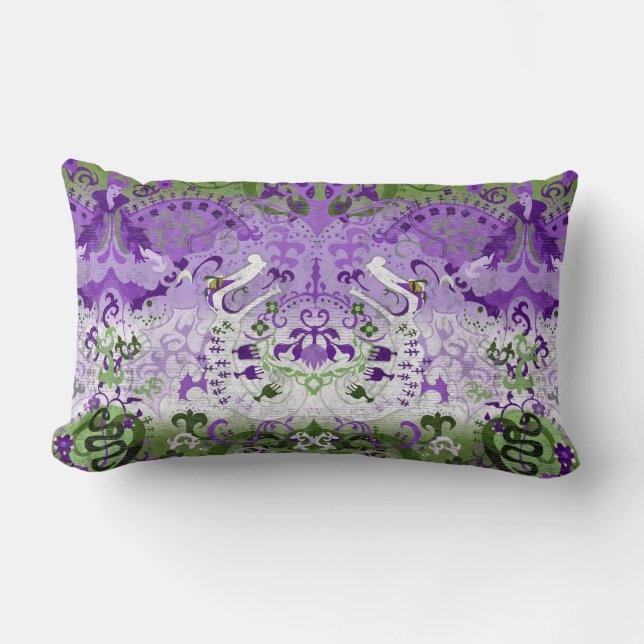 Genderqueer Dragon Damask - Genderqueer Pride Flag Kussen (Voorkant)