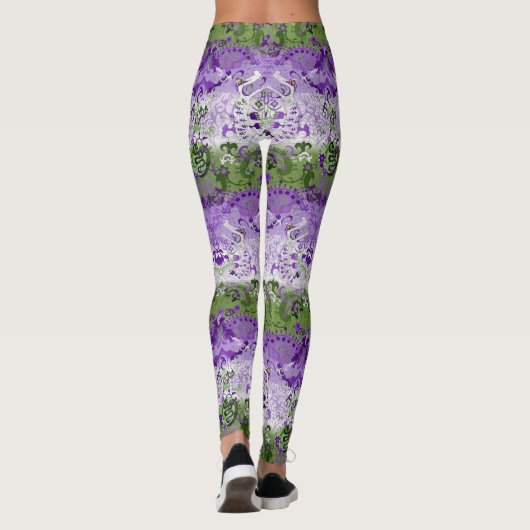 Genderqueer Dragon Damask - Genderqueer Pride Flag Leggings (Achterkant)