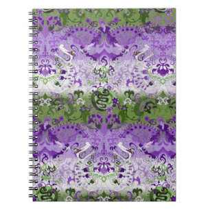 Genderqueer Dragon Damask - Genderqueer Pride Flag Notitieboek
