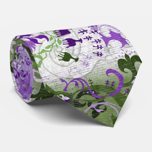 Genderqueer Dragon Damask - Genderqueer Pride Flag Stropdas (Opgerold)