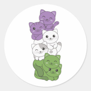 Genderqueer Flag Cat Pride Lgbtq Cute Cat Classic Ronde Sticker
