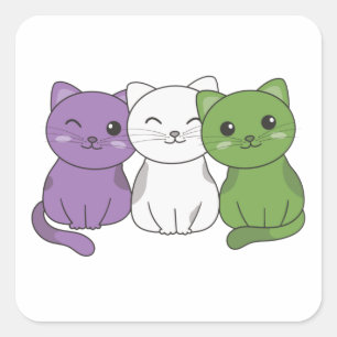 Genderqueer Flag Cat Pride Lgbtq Cute Cat Square S Vierkante Sticker