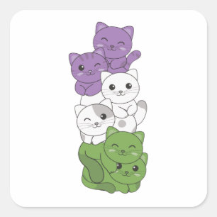 Genderqueer Flag Cat Pride Lgbtq Cute Cat Square S Vierkante Sticker