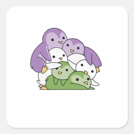Genderqueer Flag Pride Lgbtq Cute Penguin Vierkante Sticker (Voorkant)