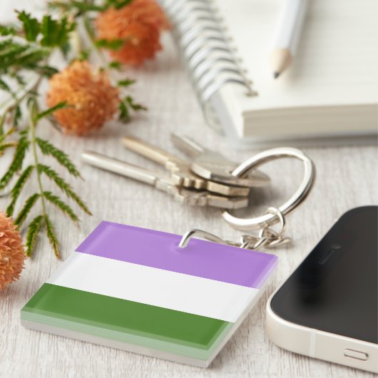 Genderqueer Flag Sleutelhanger (Voorkant Rechts)
