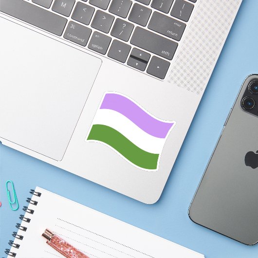 GENDERQUEER FLAG WAKING STICKER (Laptop met iPhone)