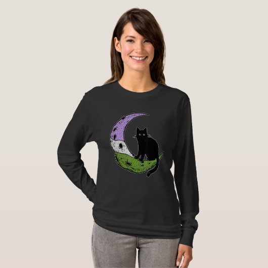 Genderqueer Moon Space Cat Pride Flag Lgbt Subtle T-shirt (Voorkant volledig)