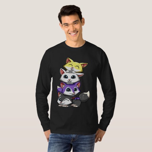 Genderqueer Nonbinary Pride LGBTQ Foxes T-shirt (Voorkant volledig)