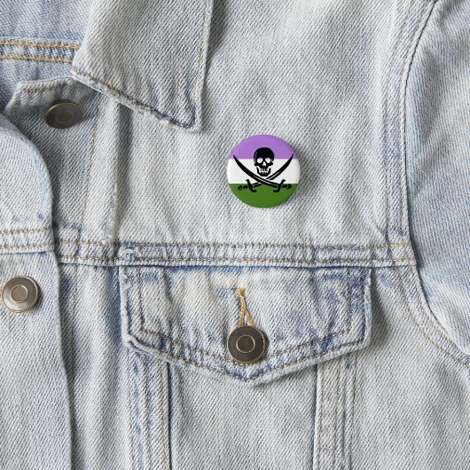 Genderqueer Pirate Pride Flag Button (In situ)