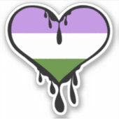 Genderqueer Pride Dripping Heart Sticker (Voorkant)