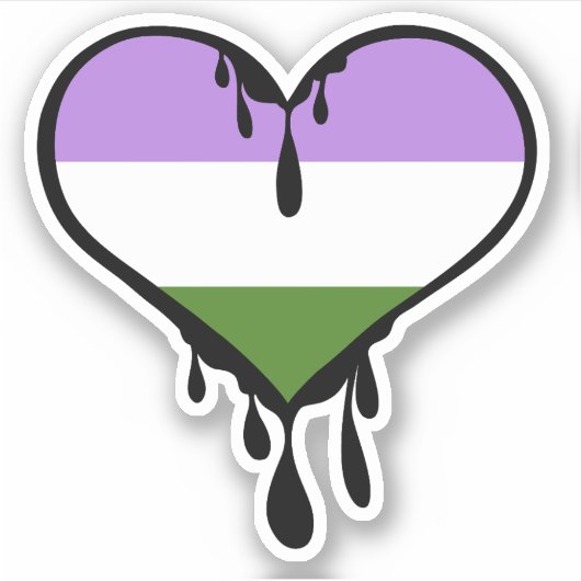 Genderqueer Pride Dripping Heart Sticker (Voorkant)