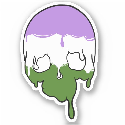 Genderqueer Pride Dripping Skull Sticker (Voorkant)
