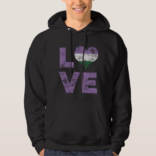 Genderqueer Pride Love Heart Flag Hoodie (Voorkant)
