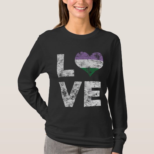 Genderqueer Pride Love Retro Heart Flag T-shirt (Voorkant)