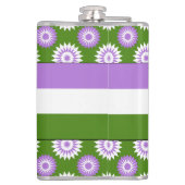 Genderqueer-pridevlag met een groen bloempatroon heupfles (Achterkant)