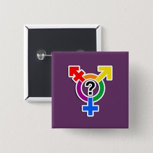 GENDERQUEER SYMBOL RAINBOW 3D VIERKANTE BUTTON 5,1 CM (Voorkant /achterkant)