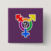 GENDERQUEER SYMBOL RAINBOW 3D VIERKANTE BUTTON 5,1 CM (Voorkant)