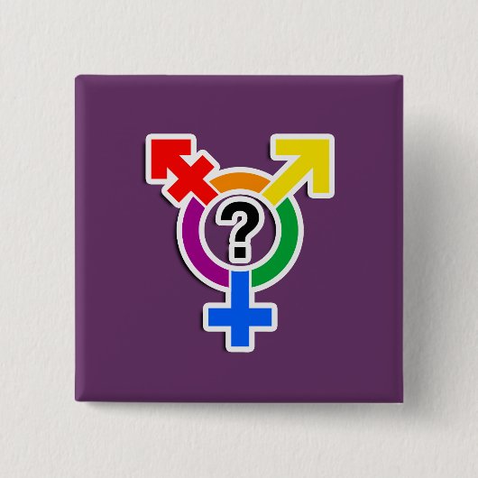 GENDERQUEER SYMBOL RAINBOW 3D VIERKANTE BUTTON 5,1 CM (Voorkant)